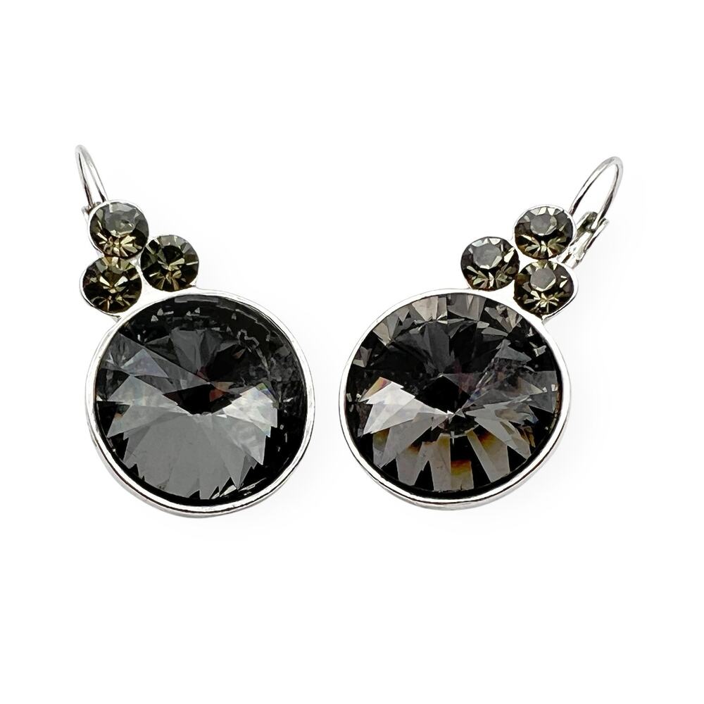 Crystal Rivoli Pierced Drop Earrings Faceted Black Gray Whimsigoth Dark Elegance